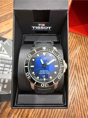 Tissot Seastar Powermatic 80 Blue Dial with Black Bezel - 43mm - Full Set